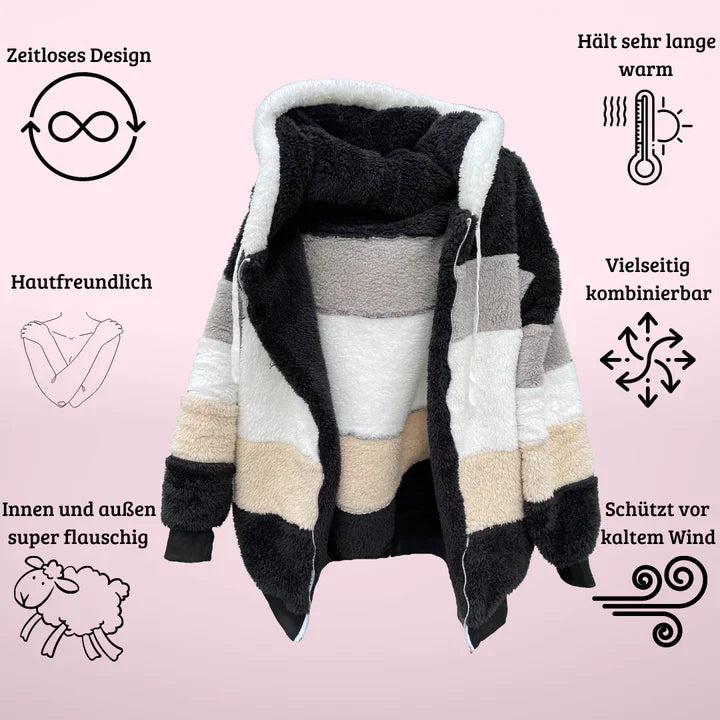 Loose Plush Multicolor Hooded Jacket